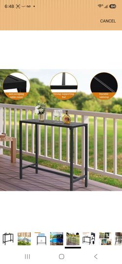 40" Outdoor Bar Table, Patio Console Pub Height Tables, Waterproof Top and Adjustable Foot, Rectangle Outdoor Furniture for Hot Tub, Balcony, Garden, 