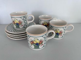 Villeroy & Boch Basket set of 4 coffee cups and saucers