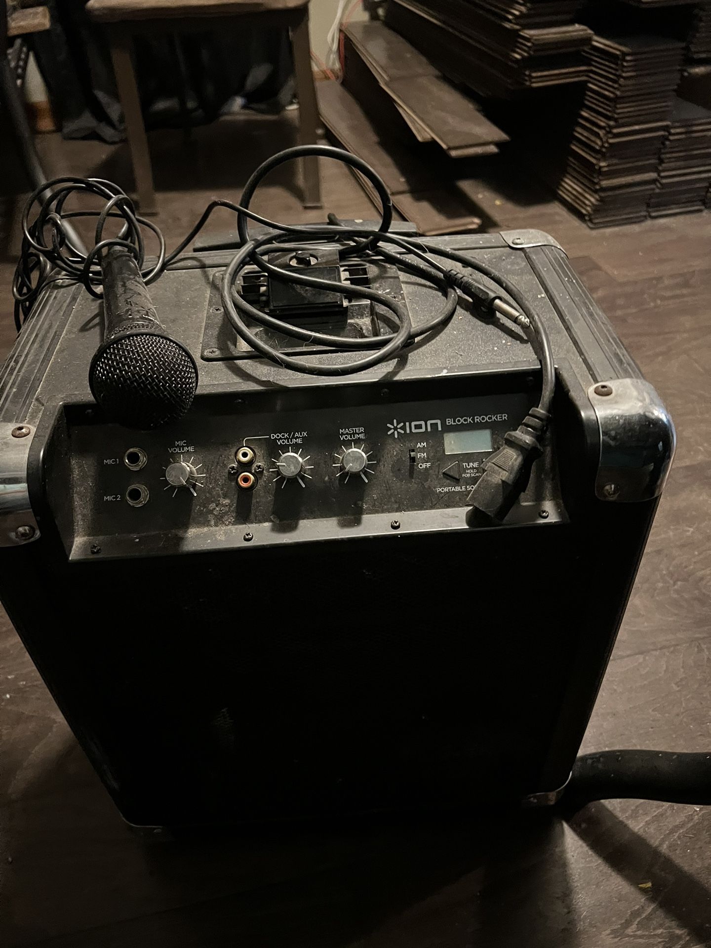 ION block Rocker Portable Karaoke Speaker And Microphone.