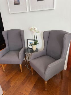 Pair of World Market Gray Wingback Accent Chairs