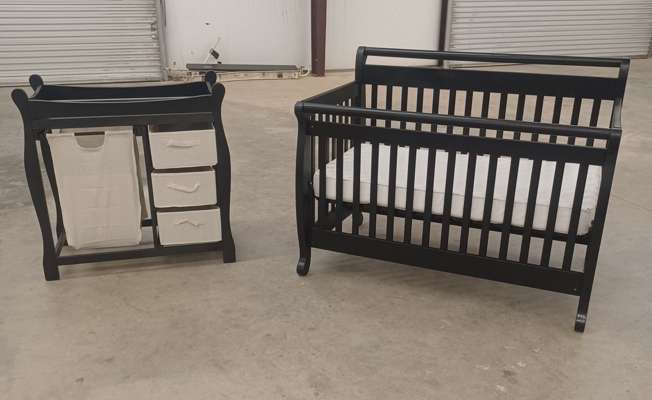 Black Convertible Crib and Changing Table
