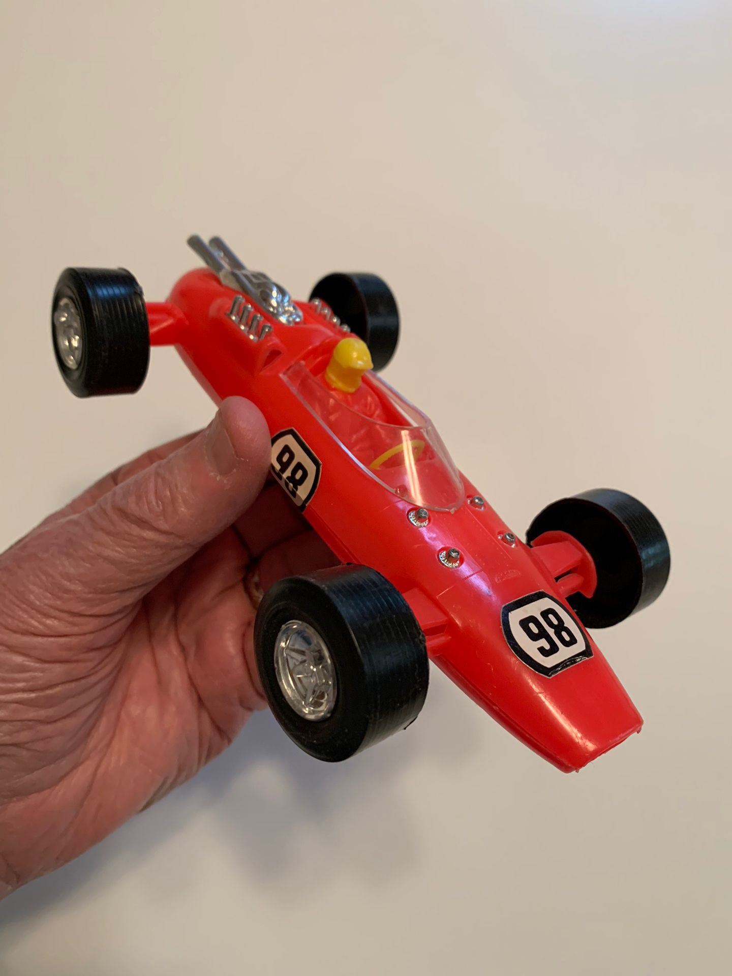 Vintage Red/Orange FORMULA 1 PLASTIC RACE CAR made in Hong Kong