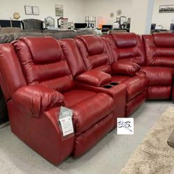 Brand New Living Room 💥 L Shape Red Leather Reclining Sectional Couch With Cup Holders, Storage Console| Black, Chocolate Brown Color Options|