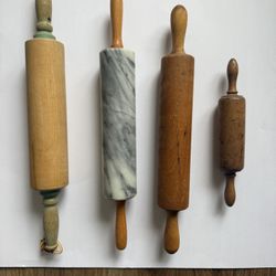 Vintage Rolling Pins Lot - Set of 4 (1940s-1980s) - Wood & Marble - Farmhouse Kitchen Decor