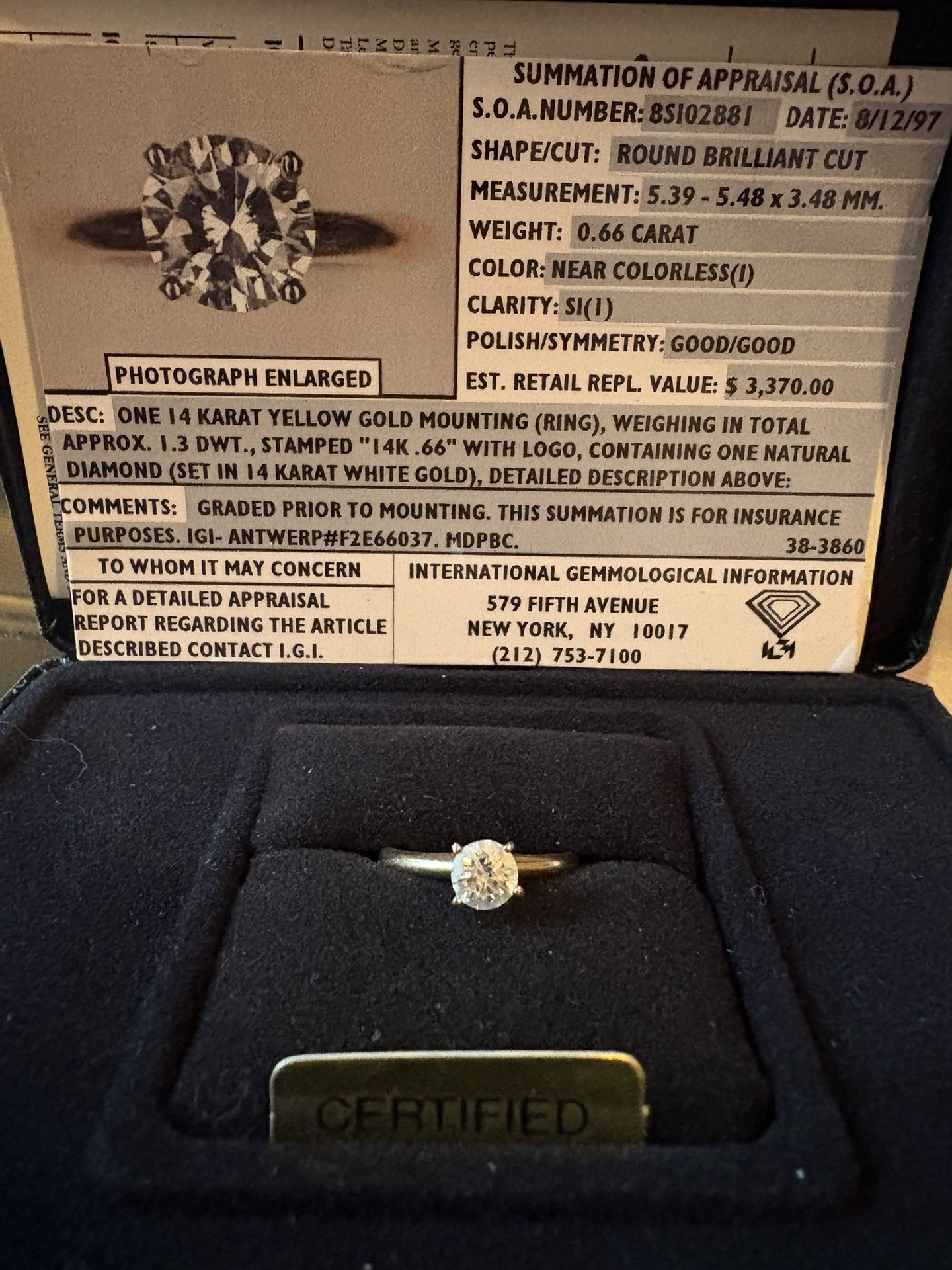 14k Diamond Gold Engagement Ring 0.66 Carat