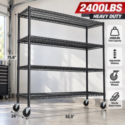 75.6" H  Storage Shelves Wire Shelving Unit with Wheels 2400LBS Heavy Duty Metal Shelves Adjustable Garage Storage Rack Pantry Shelf