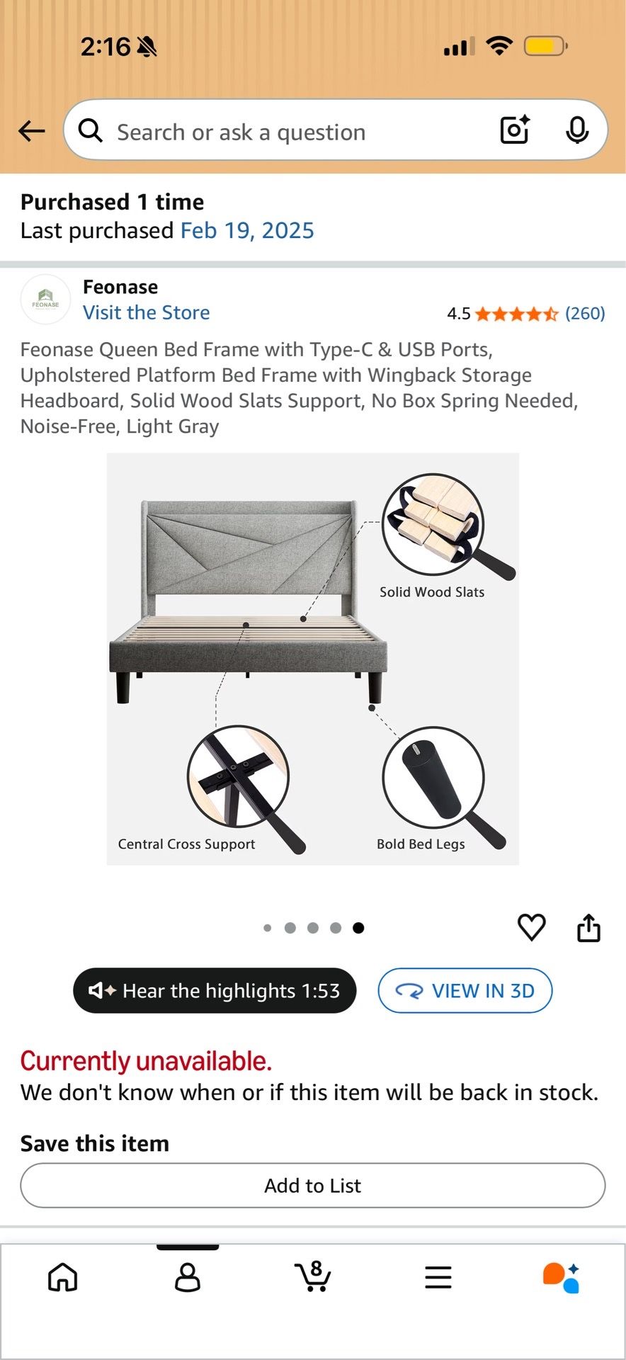 Bed frame only