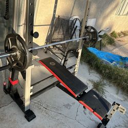 Golds gym bench press + Squat rack + Many dumbbells & Weights all sizes in One