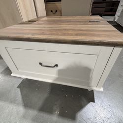 Farmhouse Lift Top Coffee Table With Storage Cabinet, Square Coffee Table With Large Drawer, Wooden Center Table For Living Room, Home, Office, Off Wh