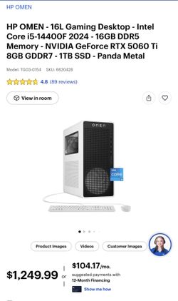 HP OMEN - 16L Gaming Desktop - Intel Core i5-14400F 2024 - 16GB DDR5 Memory - NVIDIA GeForce RTX 5060 Ti 8GB GDDR7 - 1TB SSD