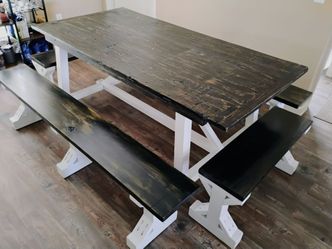 Farmhouse Dining Table with 4  Benches
