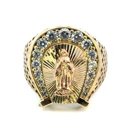 Men’s 14k Two Toned Rose Yellow Gold CZ Cubic Zirconia Virgin Mary Horseshoe Ring Size 9 GP3124871