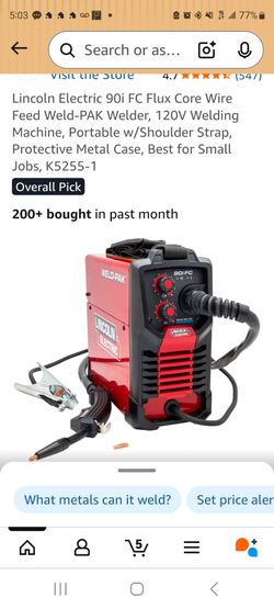 Lincoln Electric 90i FC Flux Core Wire
Feed Weld-PAK Welder, 120V Welding
Machine, Portable w/Shoulder Strap
Protective Metal Case, Best for Small
Job