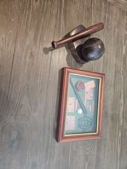 Baseball Memorabilia Shadow Box Set with Wooden Decor