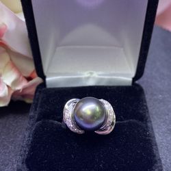 14k Black-Dia Pearls Ring 