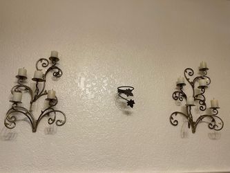 Set of 2 Gold Scroll Iron Wall Candle Sconces