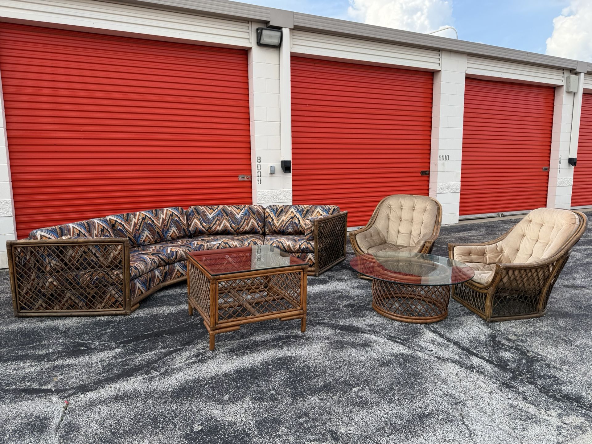 Boho Style Furniture 6 Piece, 2 Sofas, 2 Chairs and 2 End Glass Tables! ***Free CurbSide Delivery***