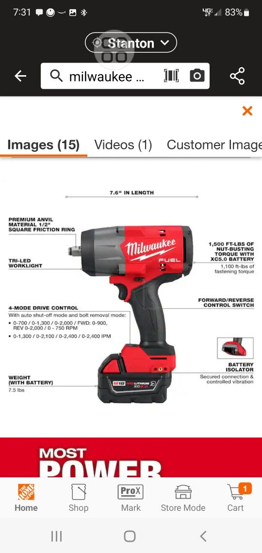 BRAND NEW Milwaukee HIGH TORQUE Battery Kit 2967-20 M18 FUEL 18V Lithium-Ion Brushless Cordless 1/2 in. Impact Wrench with Friction Ring 1/2 "