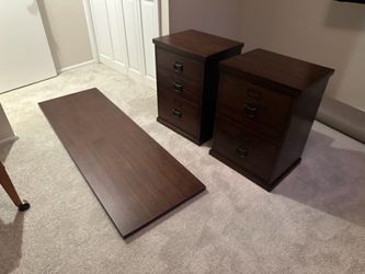Pottery Barn desk with filing cabinets and shelves