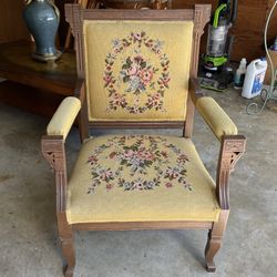 Antique Victorian Eastlake Tapestry Parlor Chair