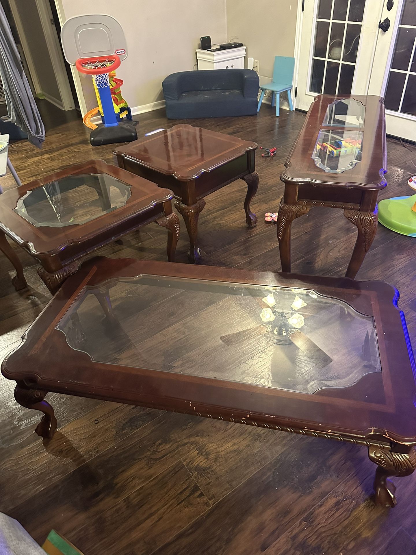 vintage antique coffee table set living room wood glass for Sale in ...