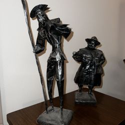 Vintage Mexican Folk Art Papier-Mâché Don Quixote & Sancho Panza Sculptures 