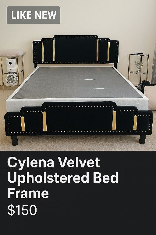 🛏️ Cylena Velvet Upholstered Bed Frame – Full Size | Like New | Retails $340+