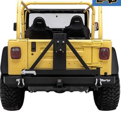 EAG Classic Rear Bumper with Tire Carrier Black Textured Fit for 87-06 Jeep Wrangler TJ YJ
