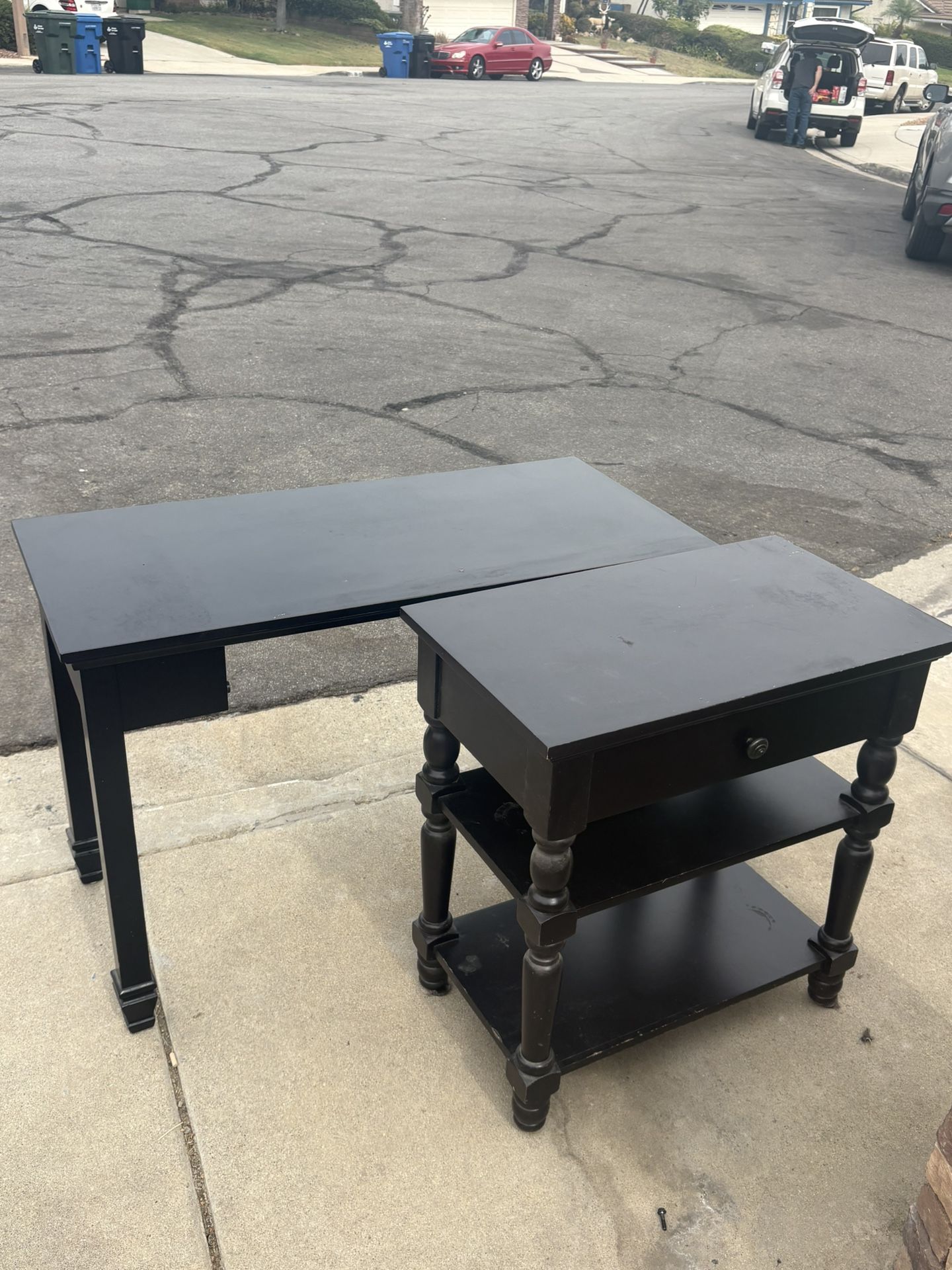 Black Desk And Black Nightstand 