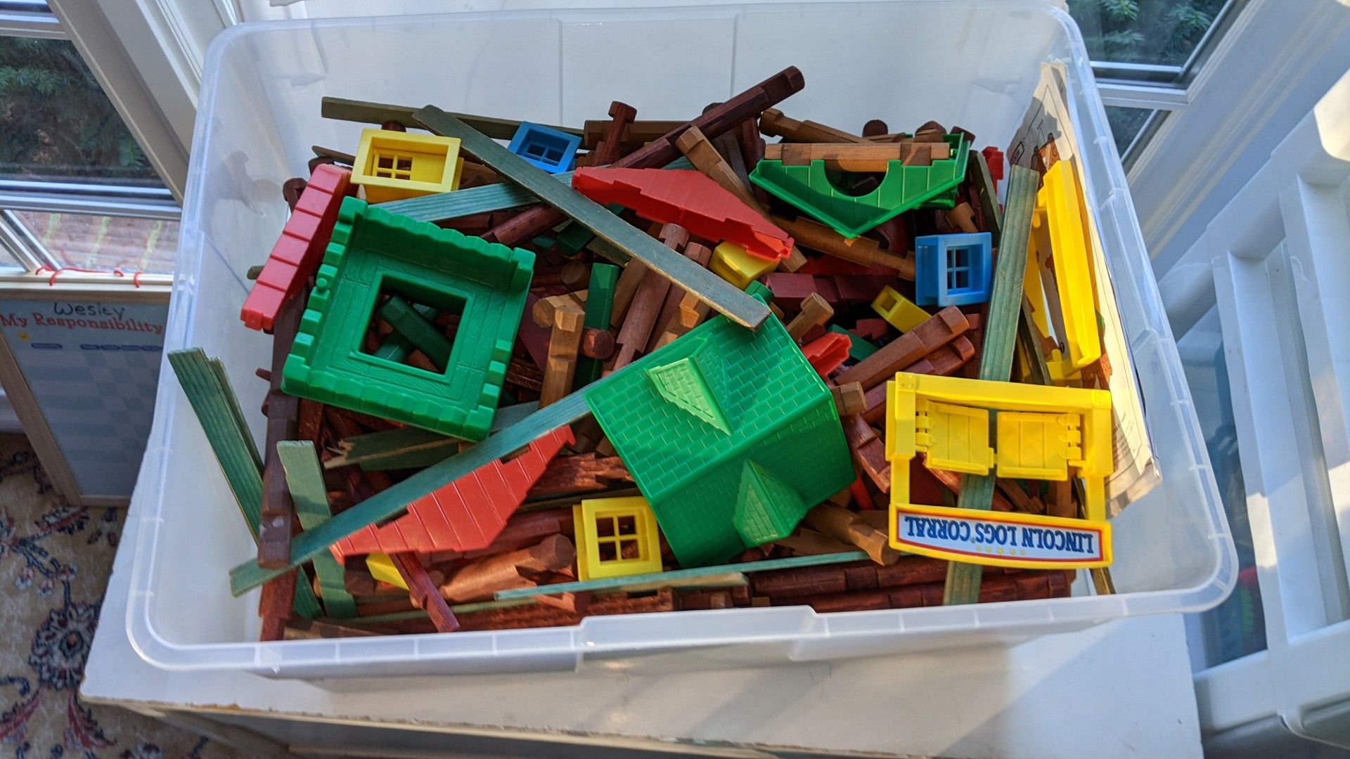 Giant bin of Lincoln Logs