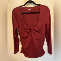 Old Navy Long Sleeve Sweetheart Neckline Burgundy Maternity Top Large