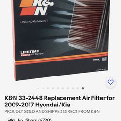 K&N Air Filter For Kia/Hyundai 