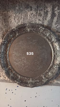 Ornate Silver-Tone Round Serving Trays