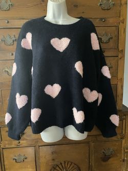 Woman’s Navy Blue  Pink Hearts Size Medium By Threaded Leaf Néw