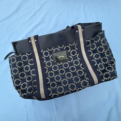 Tommy Hilfiger Navy Geometric Tote Bag with Logo, Striped Strap, Double Handles