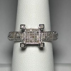 .925 Sterling Silver Genuine White Diamond Ring Size 6.75