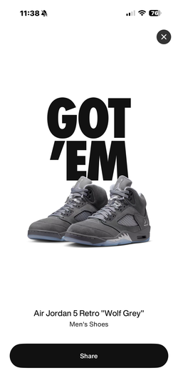 Jordan 5 wolf gray size 10.5