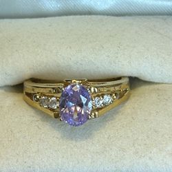 18K Gold Plated Tourmaline Ring Size 8 