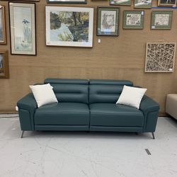 Teal Leather Power Sofa