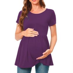 New Large Short Sleeve Soft Stretchy Lightweight Maternity Tunic Top