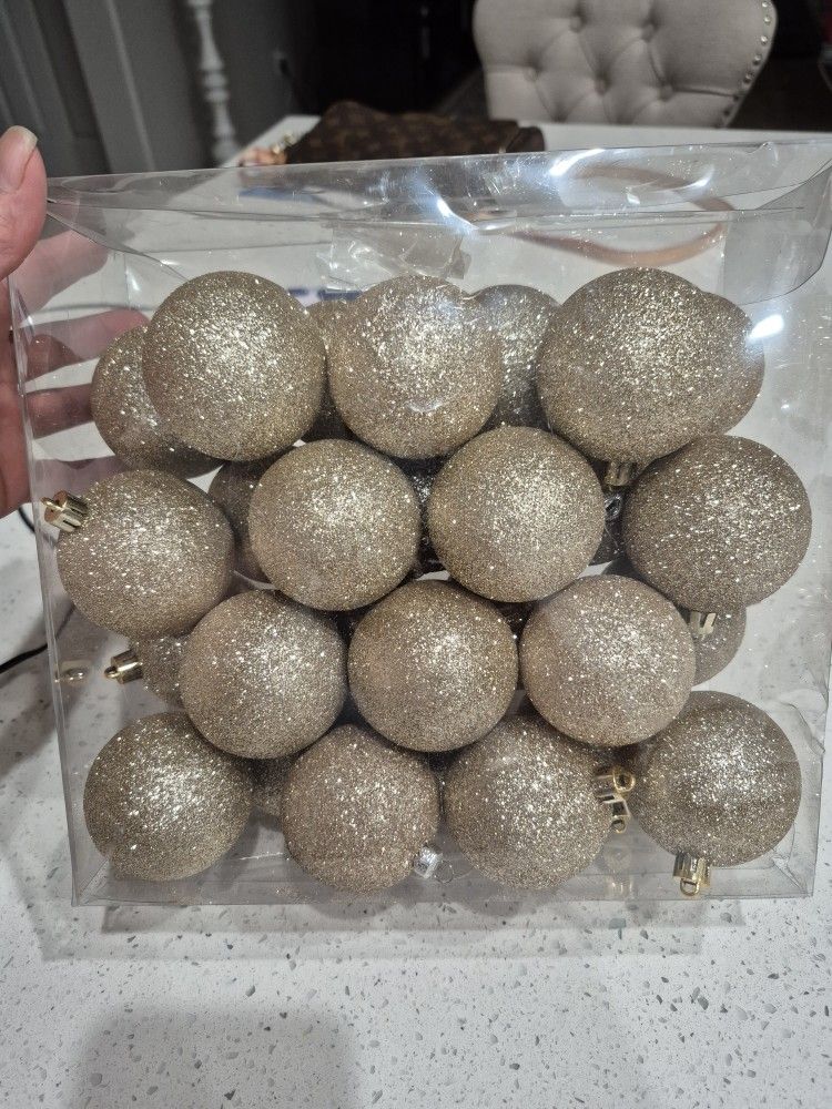 Box Of Gold Glitters Christmas Ornaments