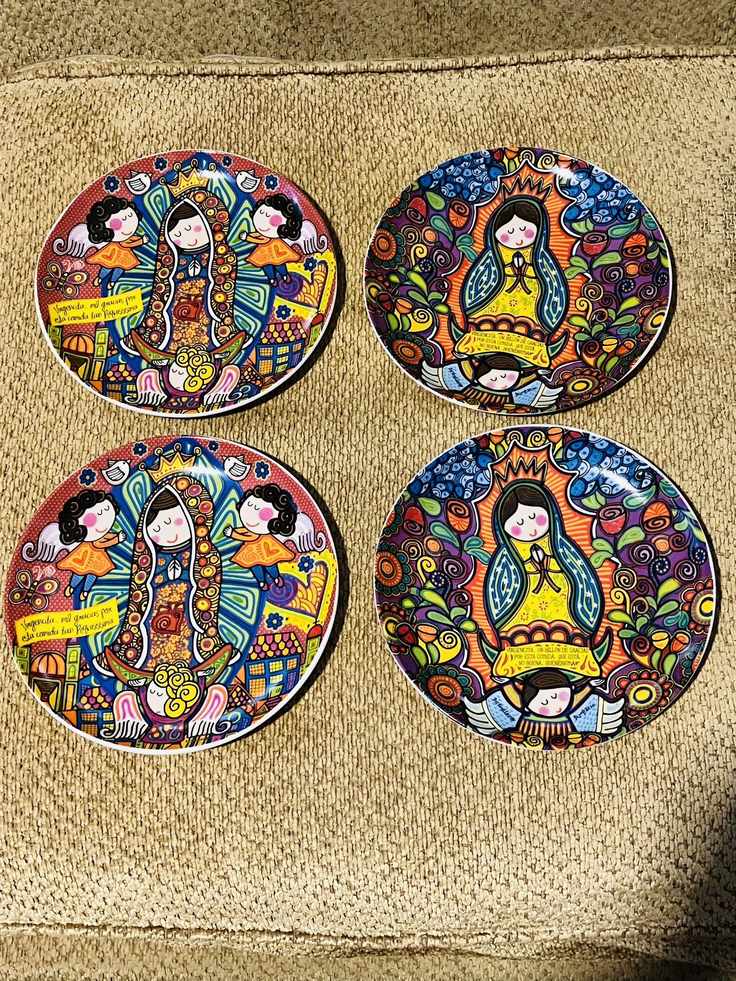 4 Colorful Decorative Porcelain Plates Our Lady of Guadalupe 