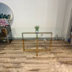 Large Gold Glass Rectangle Dining Table For 6-8 People