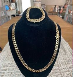 10mm Gold Miami Cuban Link 2 Piece Set Necklace and Bracelet