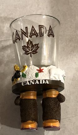 Canada Unique Shot Glass on Ceramic Legs with Animals & Maple leaf