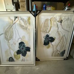 2 Large Framed Art Pieces Blue/Cream