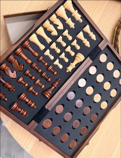 AMEROUS 2-in-1 Wooden Chess & Checkers Set