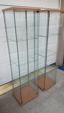 2 glass shelving units