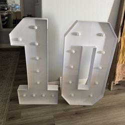 Marquee Numbers 4 Feet Tall Big Light Up Numbers 10th Happy Birthday Decorations Girl Boy White Anniversary Party Decor Large Cardboard Prop Backdrop 