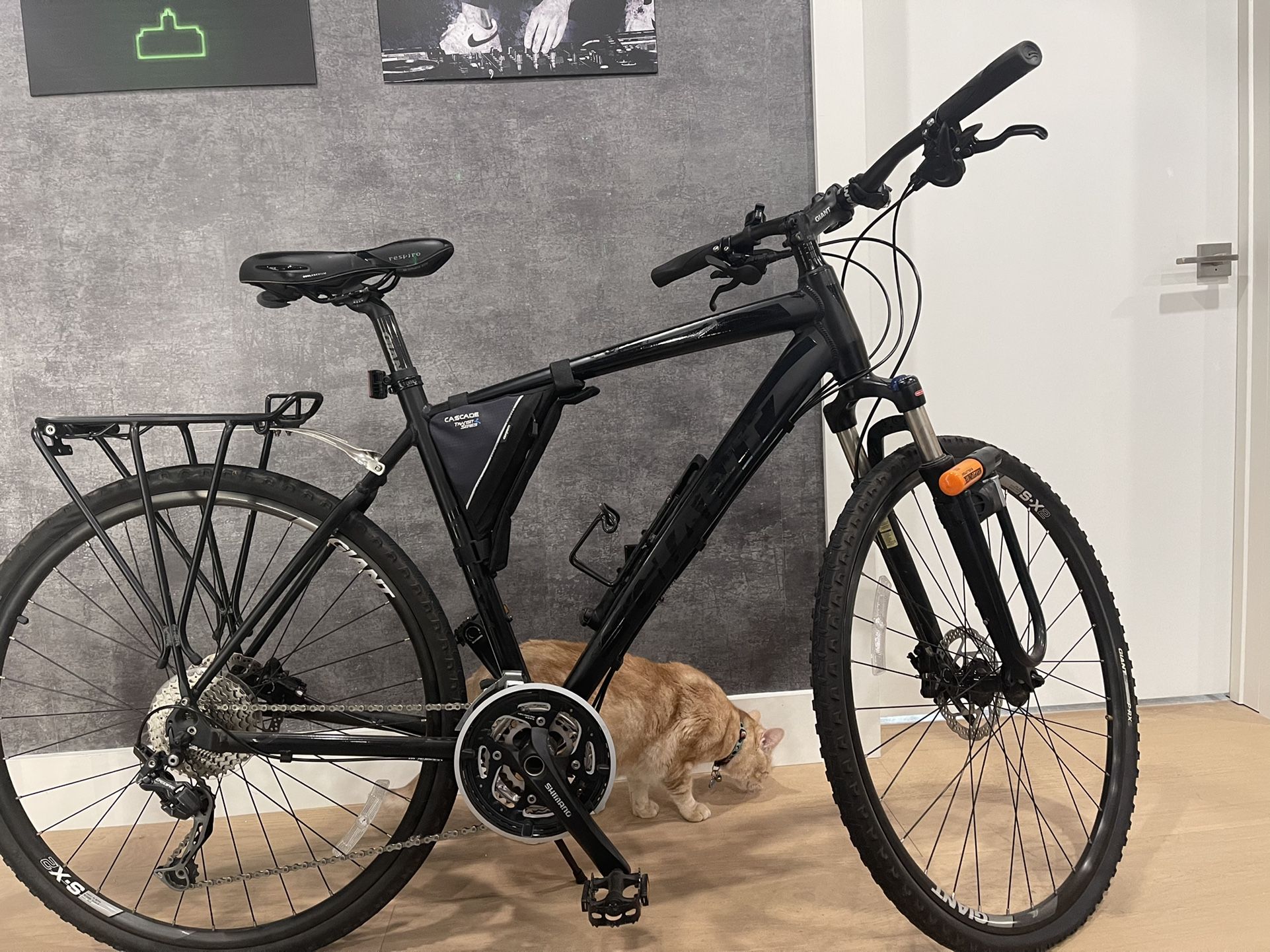 18-gear Giant Commuter Bike with 28” tires, fully loaded with accessories   Comes with:  Fancy Seat  Mounted Lock Spare Tire and Pump Collapsable shop